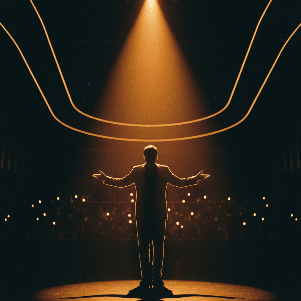 Speaker standing under stage lighting during an inspirational presentation