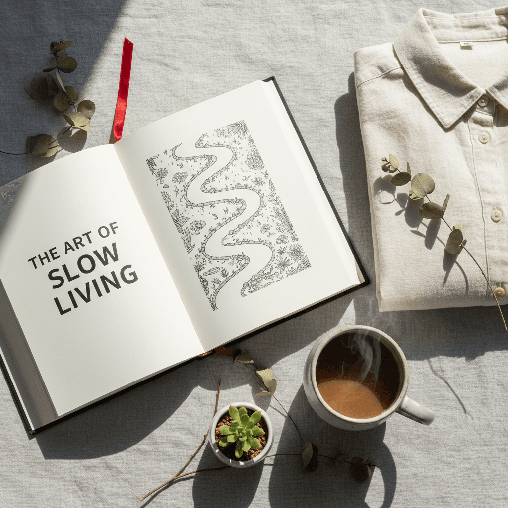 Overhead flat-lay of Longship book with journal and pen suggesting personal growth journey