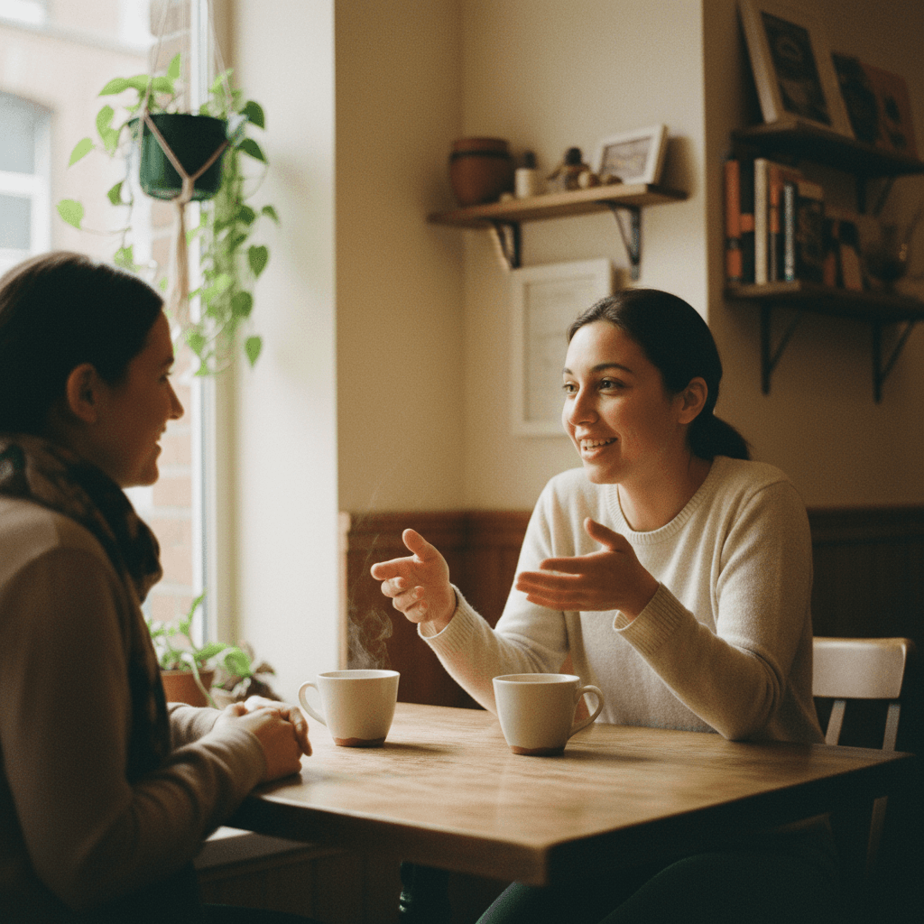 Two people in genuine conversation showing connection and brotherhood