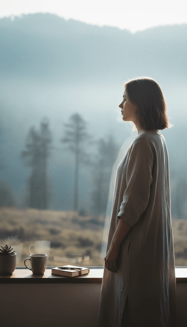 Person in reflective moment looking toward light symbolizing hope