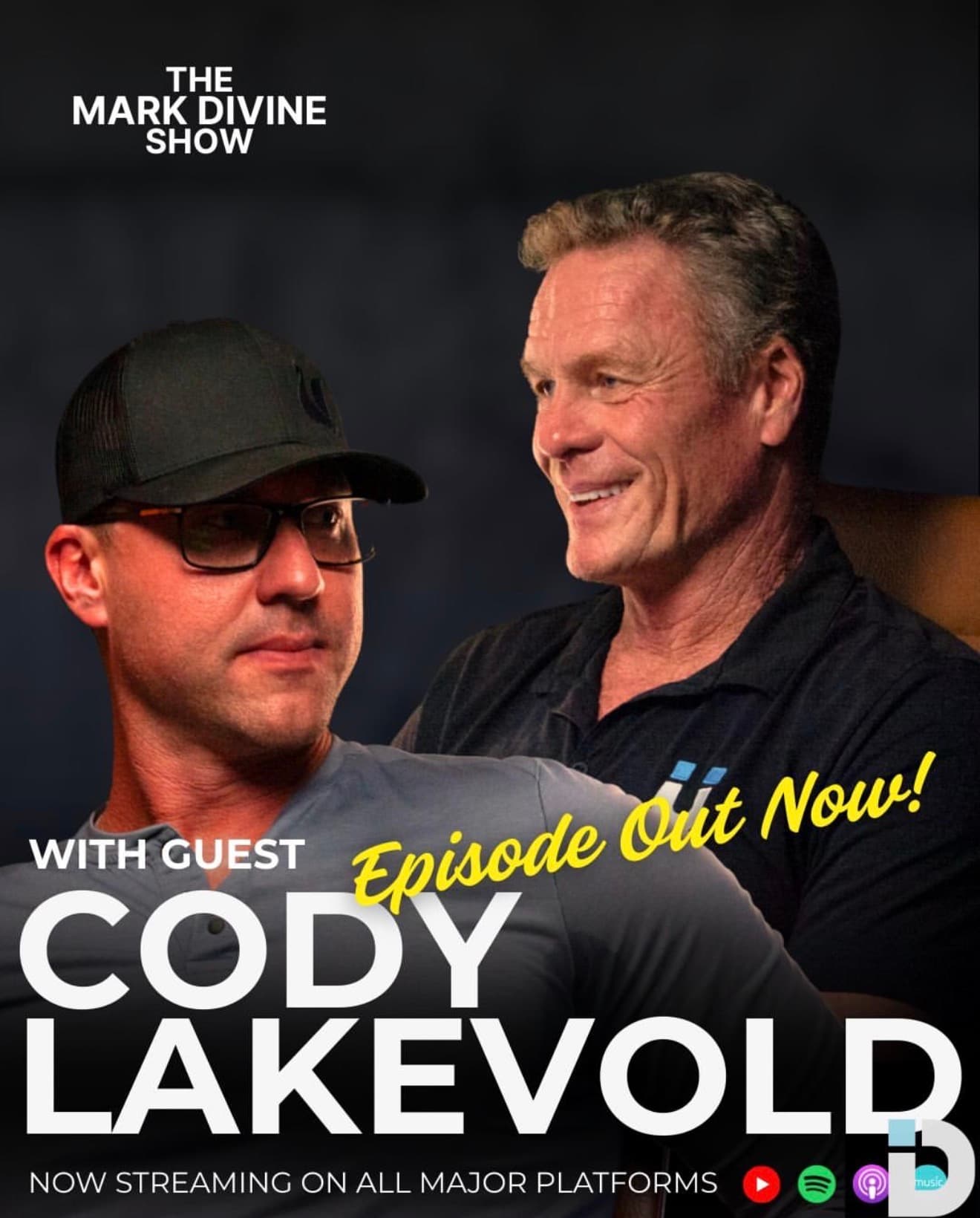Mark Divine and guest Cody Lakevold on a promotional graphic for The Mark Divine Show.